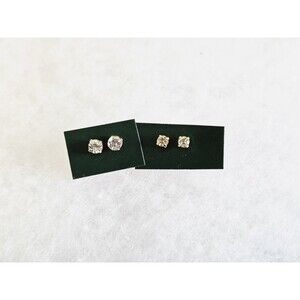 2 Pairs of New Stud Earrings Nickel Free Gold Tone, Classic Round Cubic Zirconia